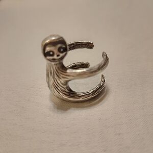 Sloth Ring Silver Tone Figural Hugger 3D Size 7